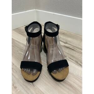 Lucky Brand Women Karston Black Suede Ankle Strap Heel Sandals Size 7